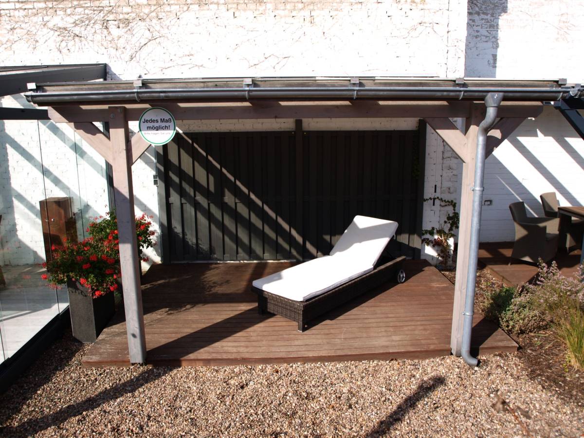 Terrassendach aus KVH-Holz mit 400cm Breite und PVC-Eindeckung-3,50 m